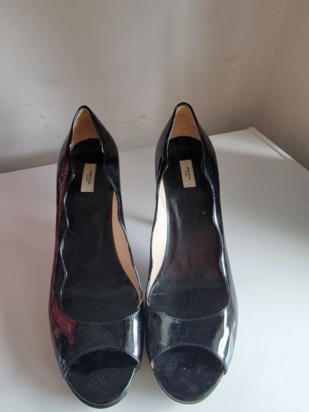 Prada black patent leather heels